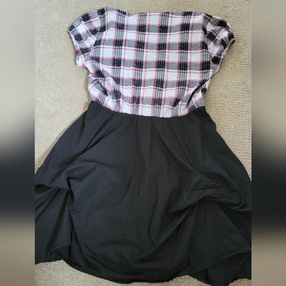 Heart & Soul Black & Pink Plaid Ruched Bubble Bottom Dress